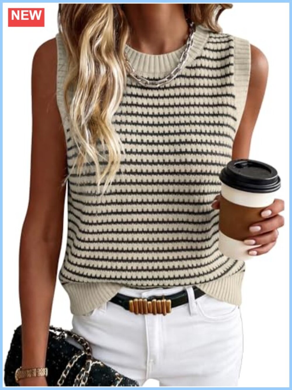 ANRABESS Womens Sleeveless Sweater Vest Striped Tank Top Boho Casual Summer